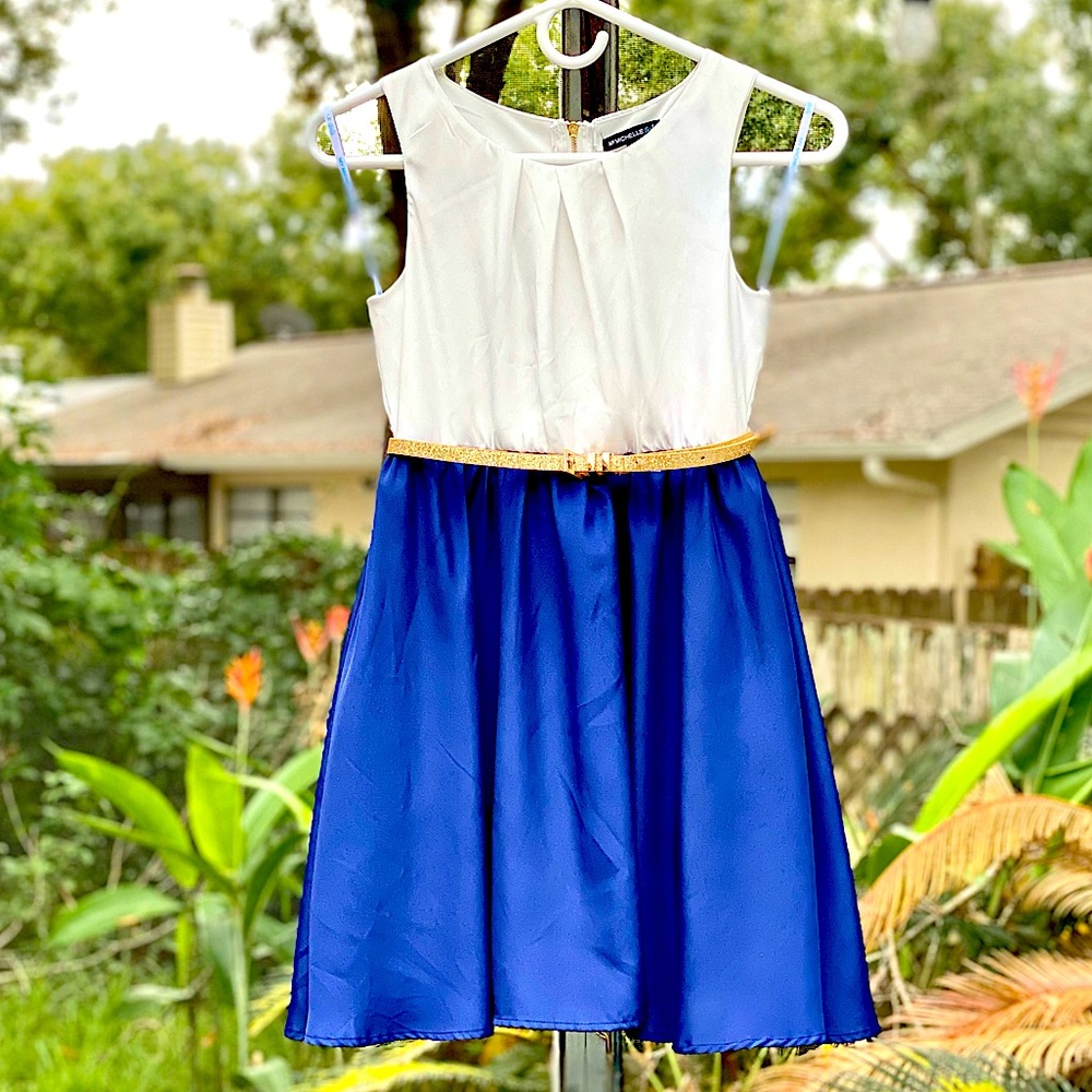 My Michelle Holiday dress with sparkly gold belt